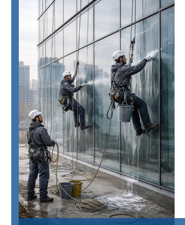 Промышленная мойка панорамных окон на высоте в Кронштадте