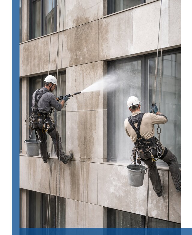 Послестроительная мойка фасада промышленным альпинизмом в Кронштадте