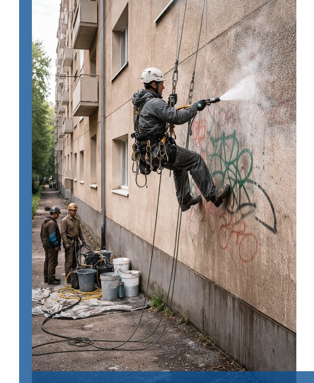 Удаление граффити с фасада в Кронштадте без следов и повреждений