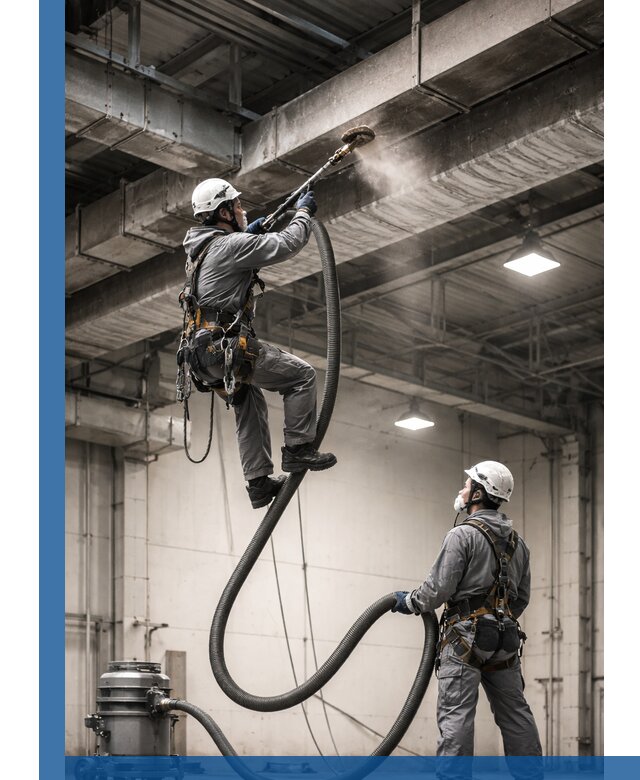 Обеспыливание потолочных конструкций в Кронштадте промышленным альпинизмом