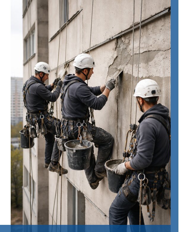 Ремонт бетонных элементов фасада в Кронштадте от 2609 р. | ВЫСОТНИК-Крн