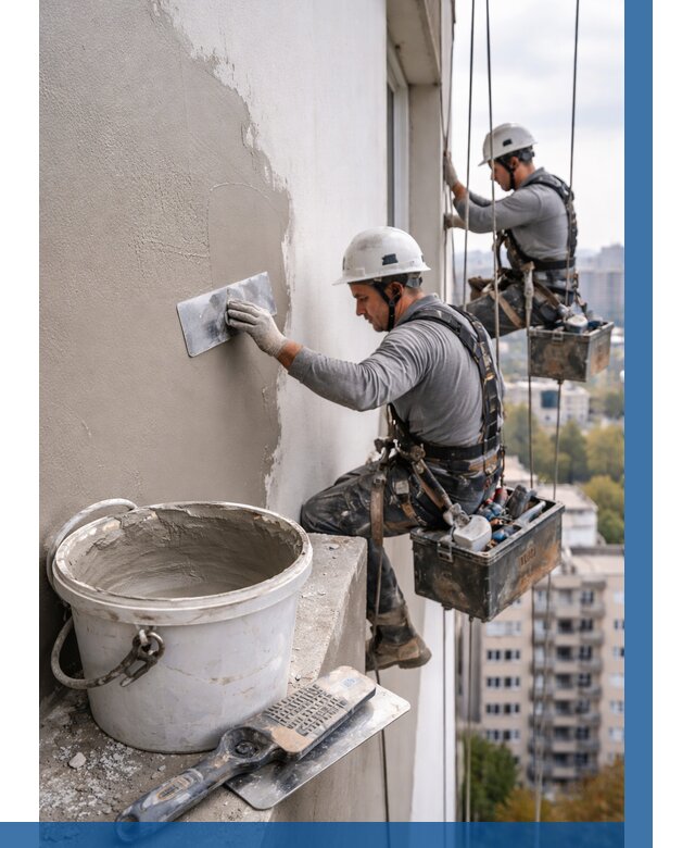 Шпаклевка фасада на высоте в Кронштадте от 730 р. | ВЫСОТНИК-Крн