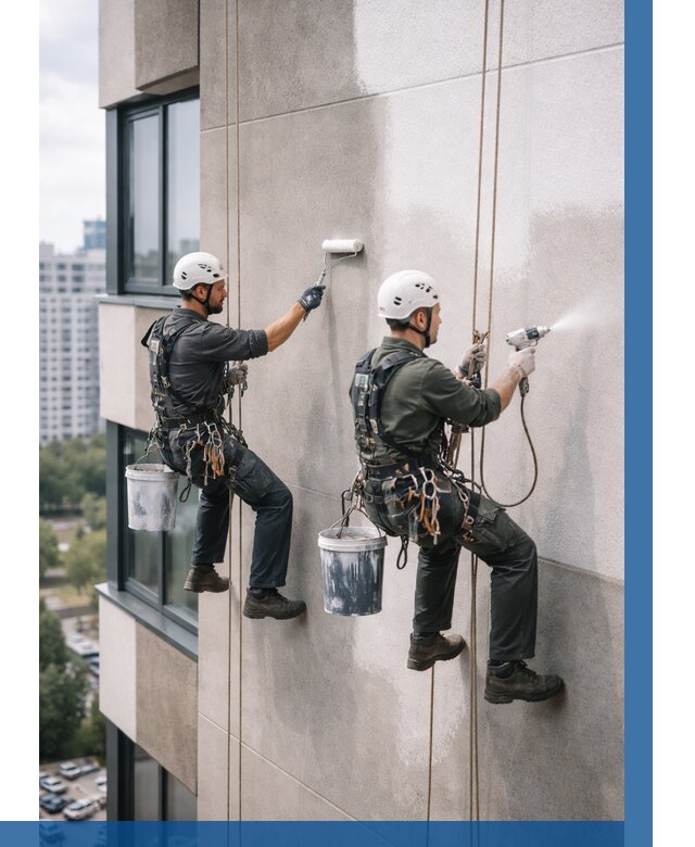 Покраска фасада альпинистами в Кронштадте от 313 р. | ВЫСОТНИК-Крн