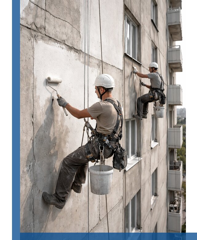 Покраска бетонного фасада в Кронштадте для жилых и промышленных объектов