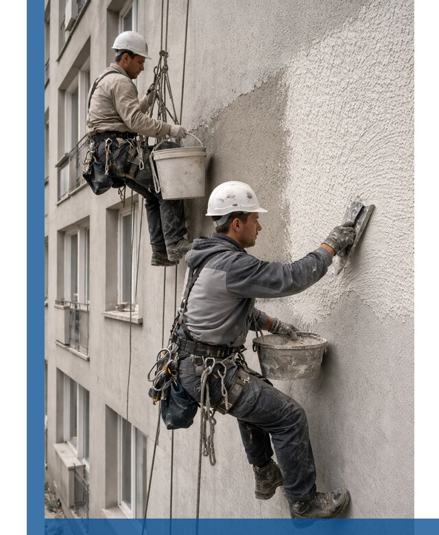 Нанесение декоративной штукатурки короед на фасад в Кронштадте