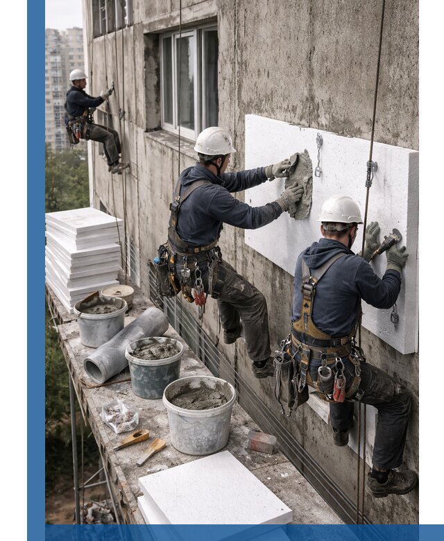 Утепление фасада пенополистиролом в Кронштадте под ключ