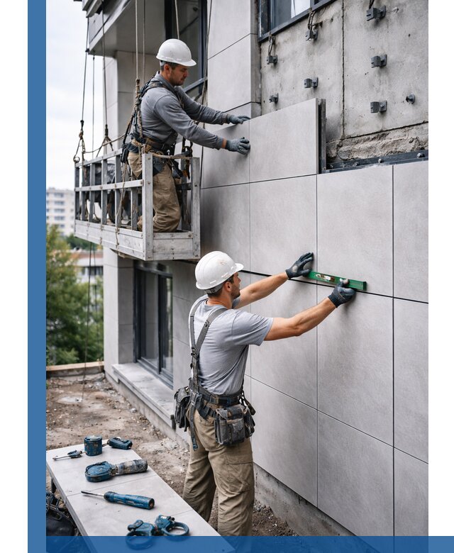 Монтаж керамогранита на фасад в Кронштадте под ключ с гарантией качества