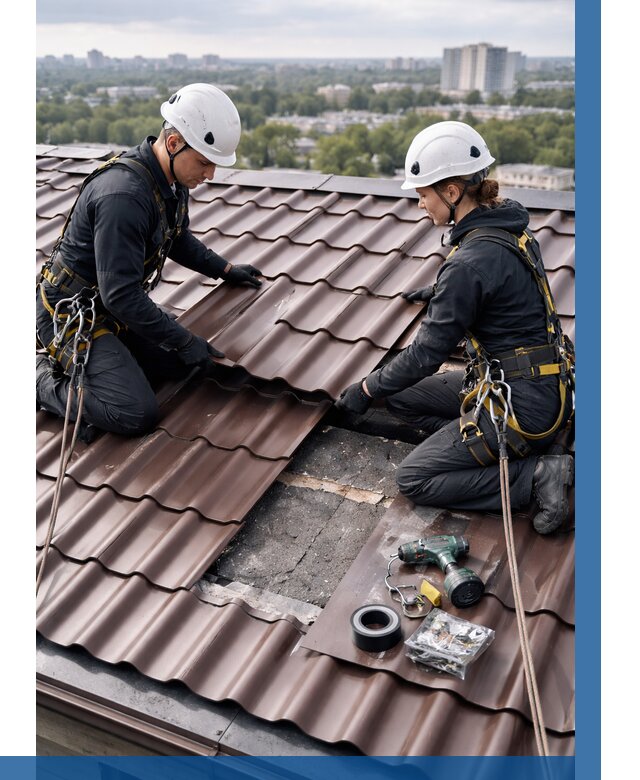 Ремонт металлочерепицы на крыше в Кронштадте от 939 р. | ВЫСОТНИК-Крн