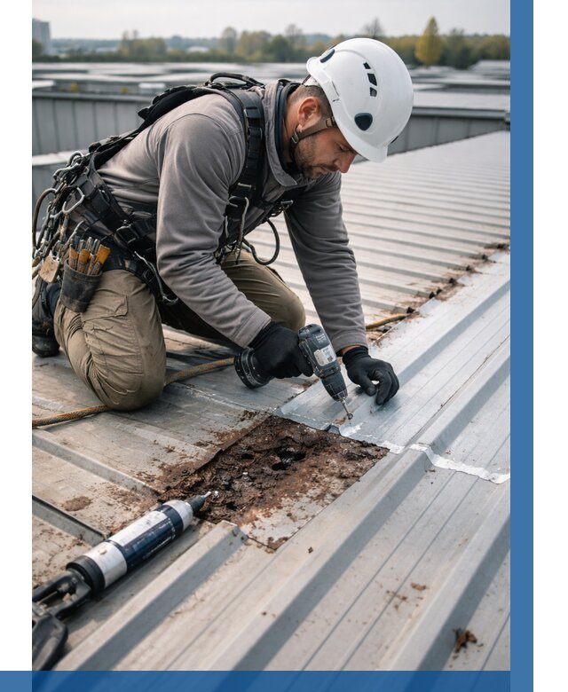 Ремонт профнастила на кровле в Кронштадте от 730 р. | ВЫСОТНИК-Крн