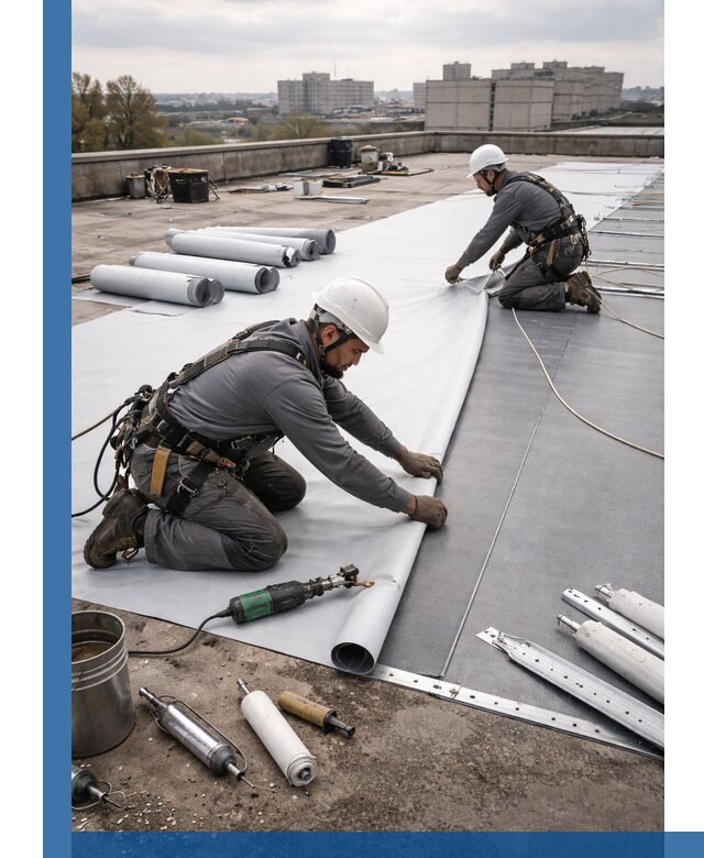 Монтаж мембранной кровли в Кронштадте для промышленных зданий