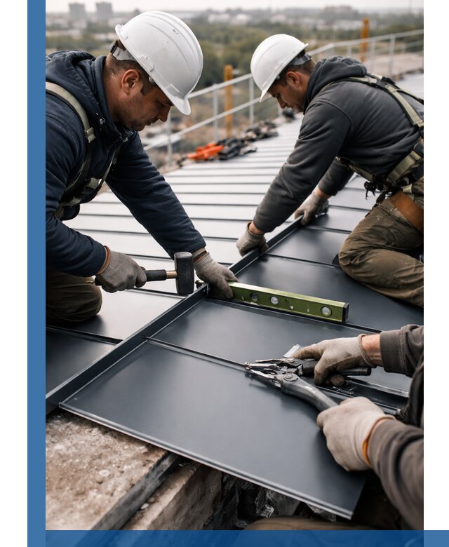 Монтаж фальцевой кровли в Кронштадте для промышленных зданий