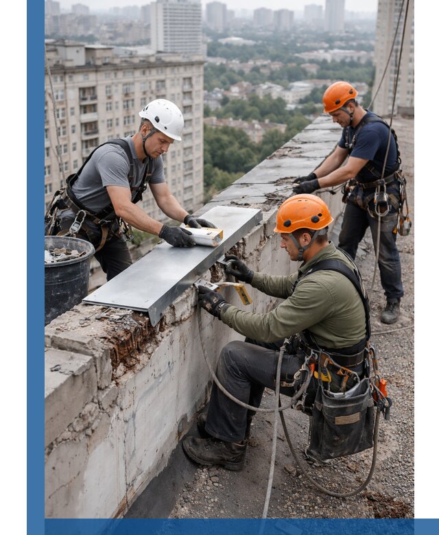 Ремонт парапета на кровле в Кронштадте, высотные работы с гарантией