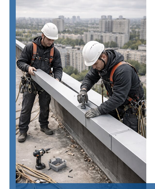 Монтаж парапетных крышек и ограждений кровли в Кронштадте