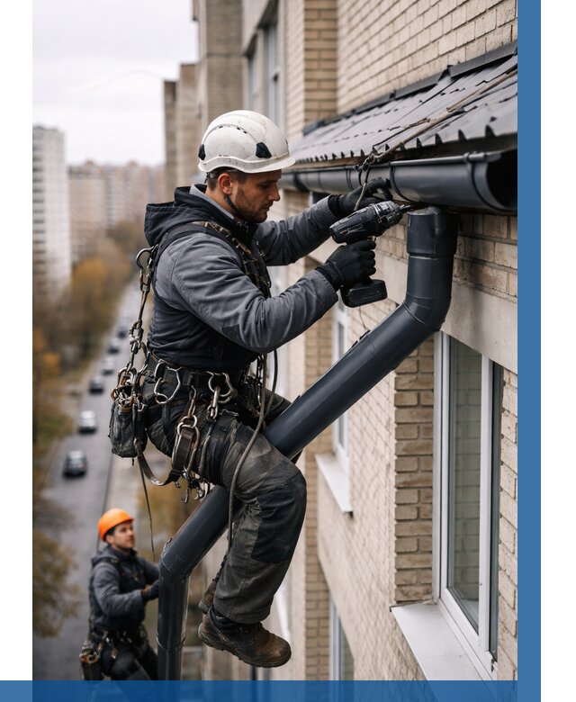 Монтаж водосточной системы на здании в Кронштадте от 5217 р. | ВЫСОТНИК-Крн