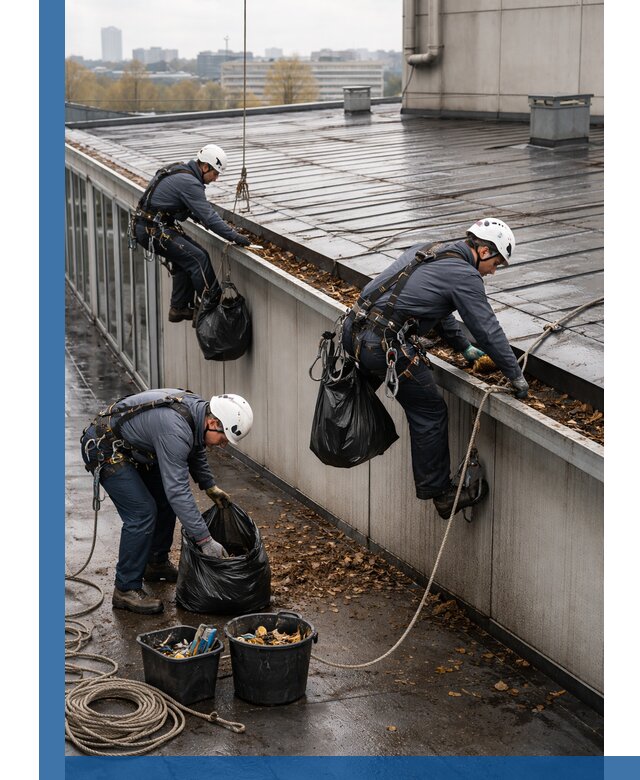 Очистка кровли по периметру в Кронштадте силами промышленных альпинистов