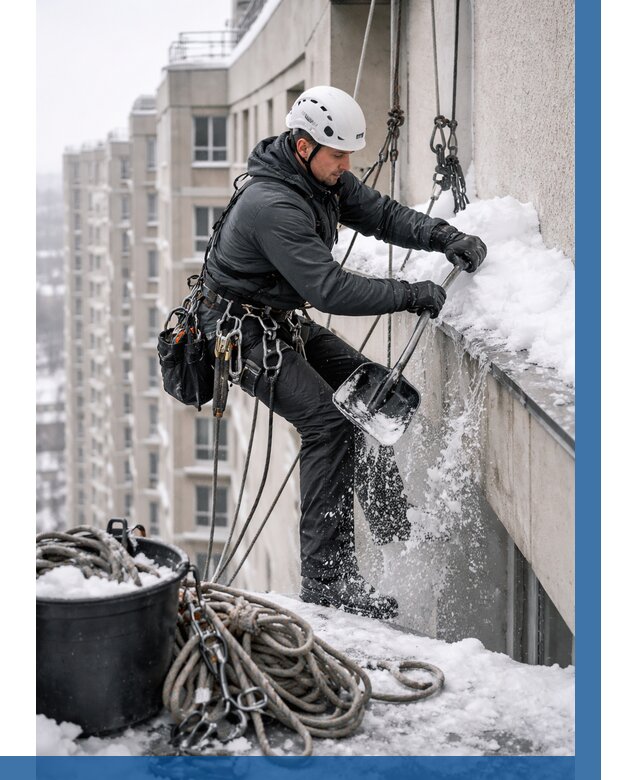 Очистка карнизов от снега в Кронштадте от 313 р. | ВЫСОТНИК-Крн