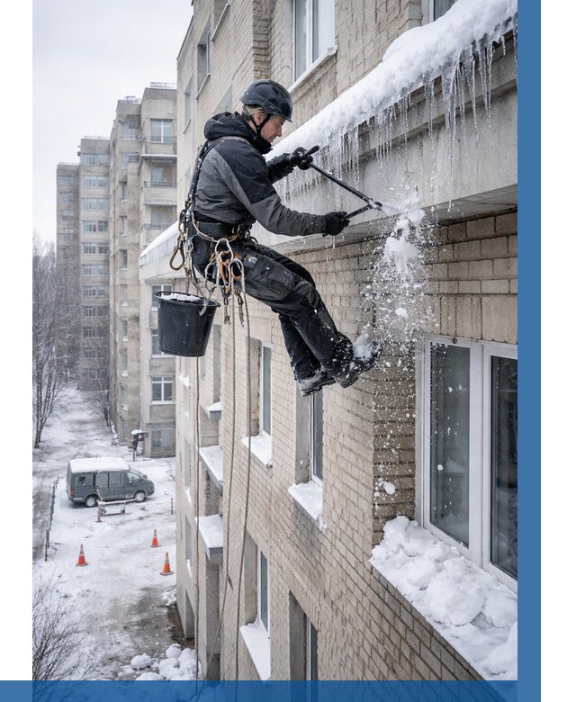 Удаление наледи с карнизов в Кронштадте от 365 р. | ВЫСОТНИК-Крн