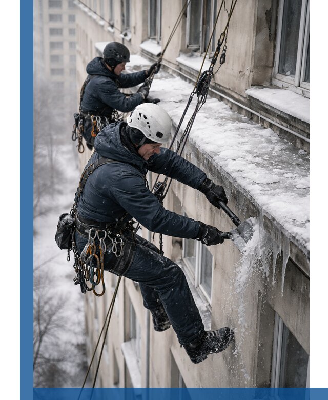 Удаление наледи и сосулек с карнизов в Кронштадте профессионально