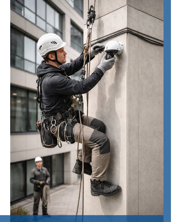 Монтаж камер видеонаблюдения на фасаде в Кронштадте от 8869 р.-ВЫСОТНИК-Крн