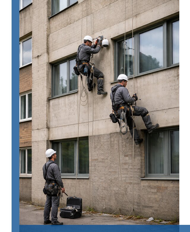 Монтаж фасадных камер видеонаблюдения в Кронштадте под ключ