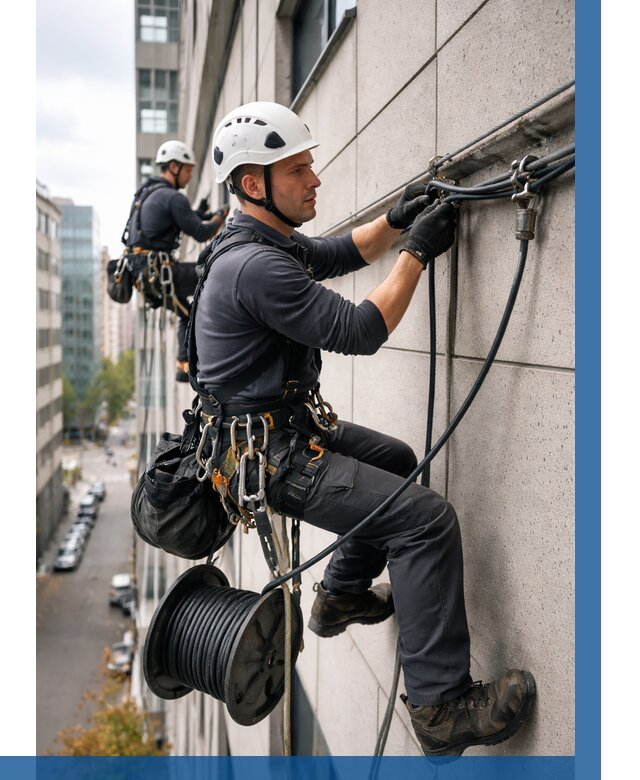 Прокладка кабеля по фасаду в Кронштадте от 365 р. | ВЫСОТНИК-Крн