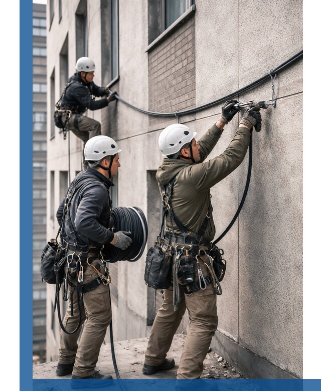 Прокладка кабеля по фасаду в Кронштадте, профессиональный монтаж