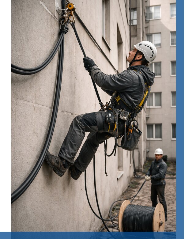 Протяжка кабеля питания на высоте в Кронштадте от 470 р. | ВЫСОТНИК-Крн