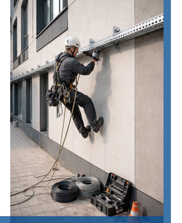 Монтаж кабельных лотков на фасаде в Кронштадте от 1252 р. | ВЫСОТНИК-Крн