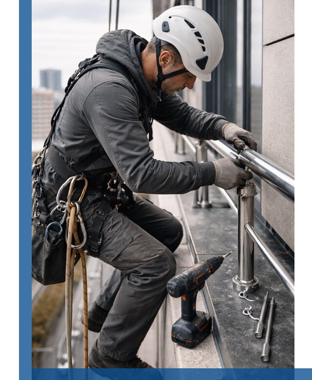 Монтаж ограждений на высоте в Кронштадте для зданий и конструкций