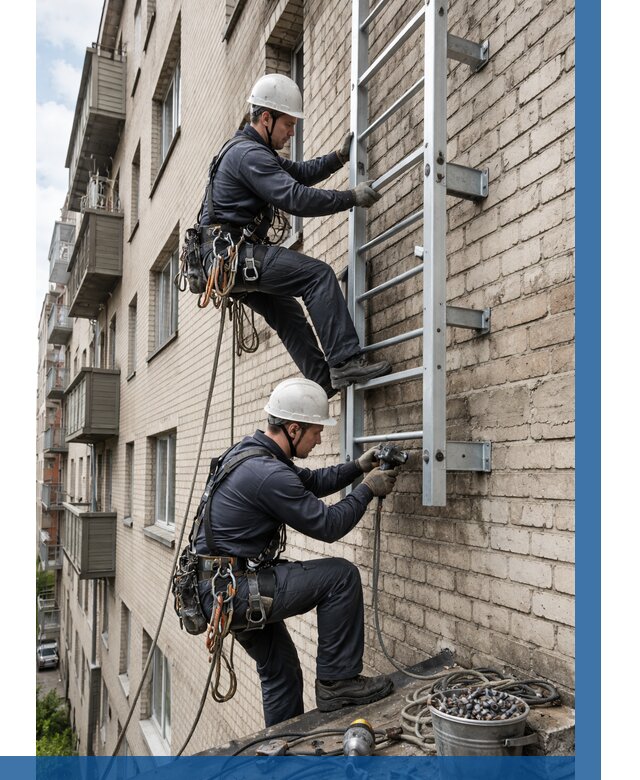 Монтаж пожарной лестницы в Кронштадте от 26085 р заказать у ВЫСОТНИК-Крн