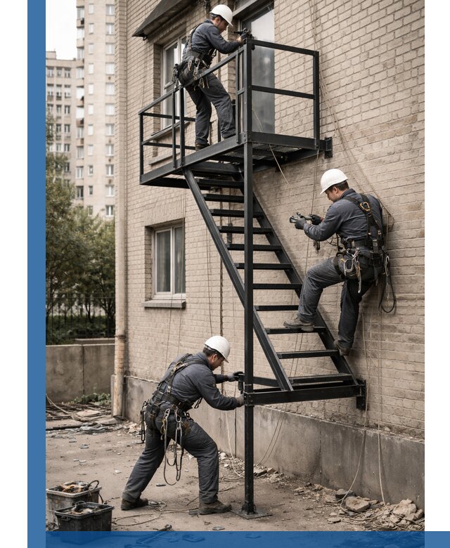 Монтаж пожарной лестницы в Кронштадте, установка и крепление