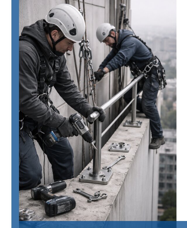 Монтаж перил на высоте в Кронштадте для жилых и промобъектов