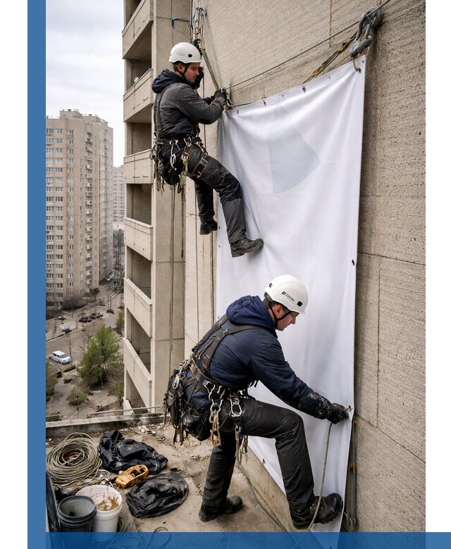 Профессиональный монтаж баннеров на фасаде в Кронштадте