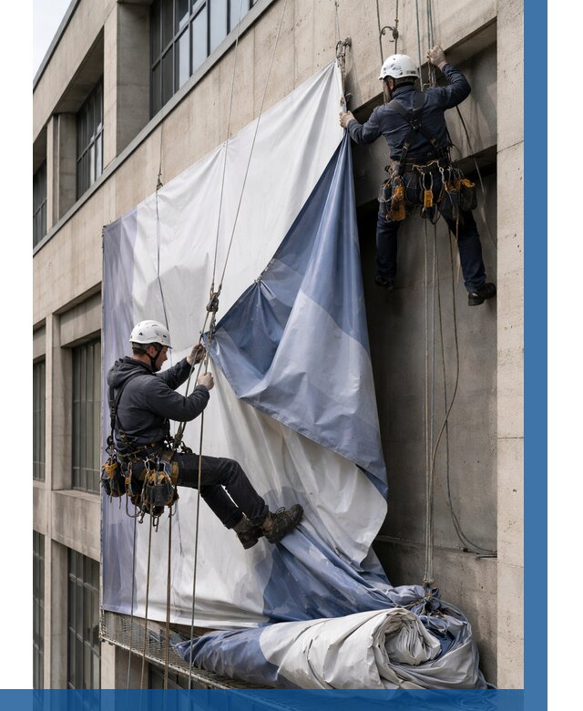 Демонтаж баннеров с фасада в Кронштадте от 4695 р. | ВЫСОТНИК-Крн