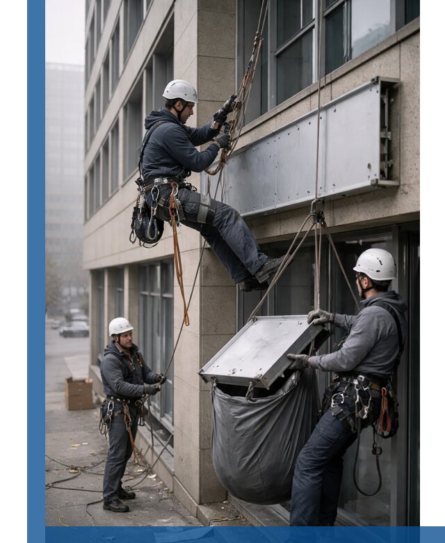 Демонтаж рекламной вывески с высотными работами в Кронштадте