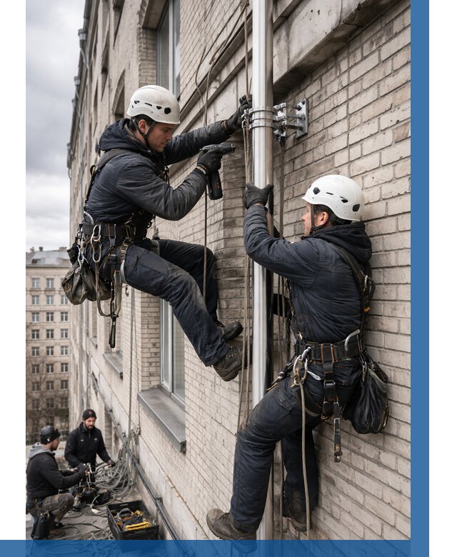 Монтаж флагштока на здании в Кронштадте от 6782 р. | ВЫСОТНИК-Крн