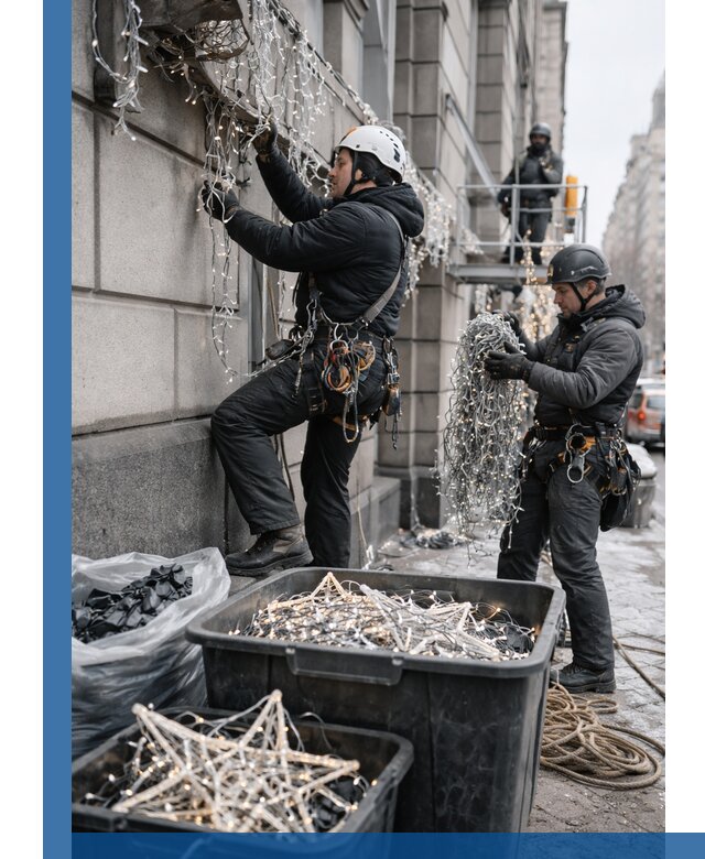 Демонтаж новогоднего оформления и гирлянд в Кронштадте