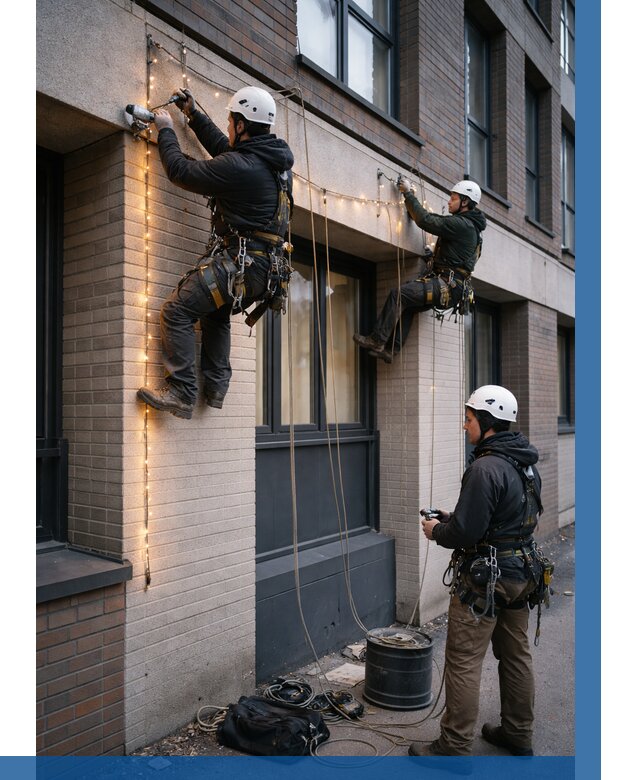 Монтаж гирлянд на фасаде в Кронштадте от 3652 р. | ВЫСОТНИК-Крн