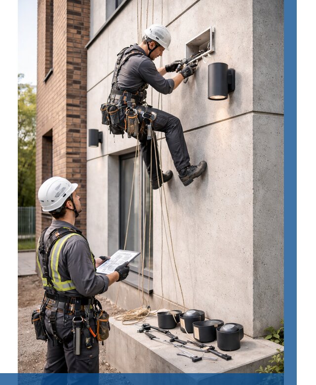 Монтаж фасадного освещения в Кронштадте от 2609 р. | ВЫСОТНИК-Крн