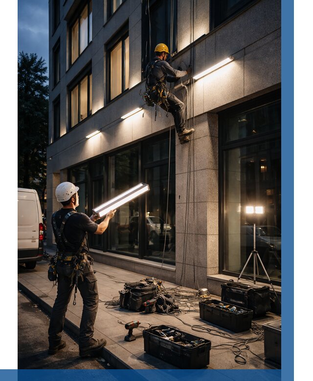 Монтаж архитектурной подсветки здания в Кронштадте от 2609 р.|ВЫСОТНИК-Крн