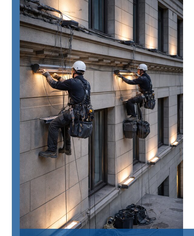 Монтаж архитектурной подсветки фасадов зданий в Кронштадте