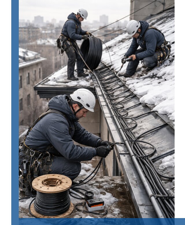 Монтаж греющего кабеля на кровле в Кронштадте под ключ