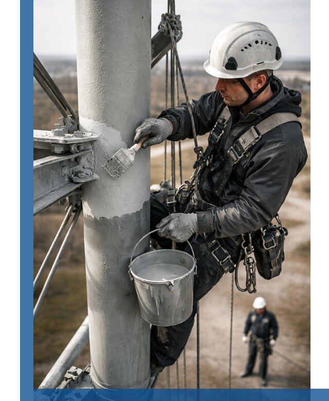 Покраска мачт связи в Кронштадте промышленными альпинистами