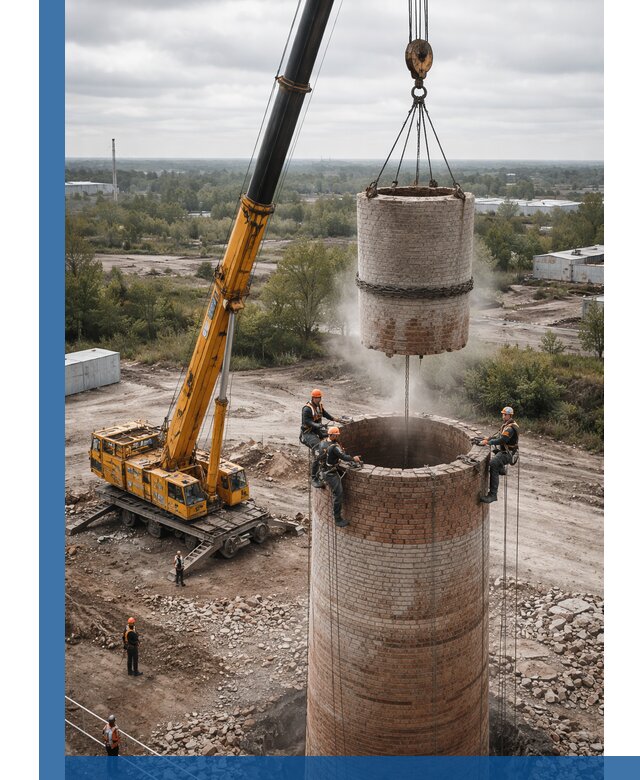 Демонтаж дымовой трубы в Кронштадте с гарантиями безопасности