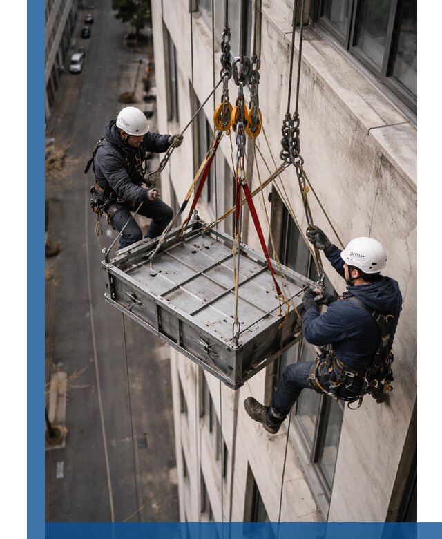 Спуск и подъем грузов по фасаду в Кронштадте для зданий