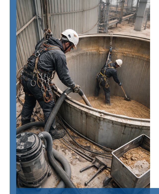 Профессиональная чистка зерновых бункеров в Кронштадте с выездом