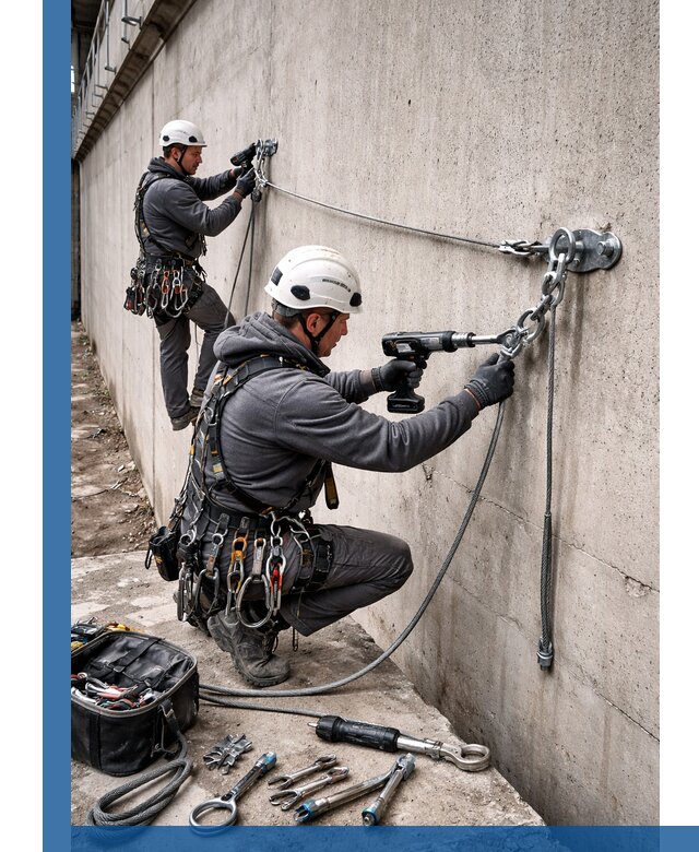 Монтаж анкерных линий высотной безопасности в Кронштадте